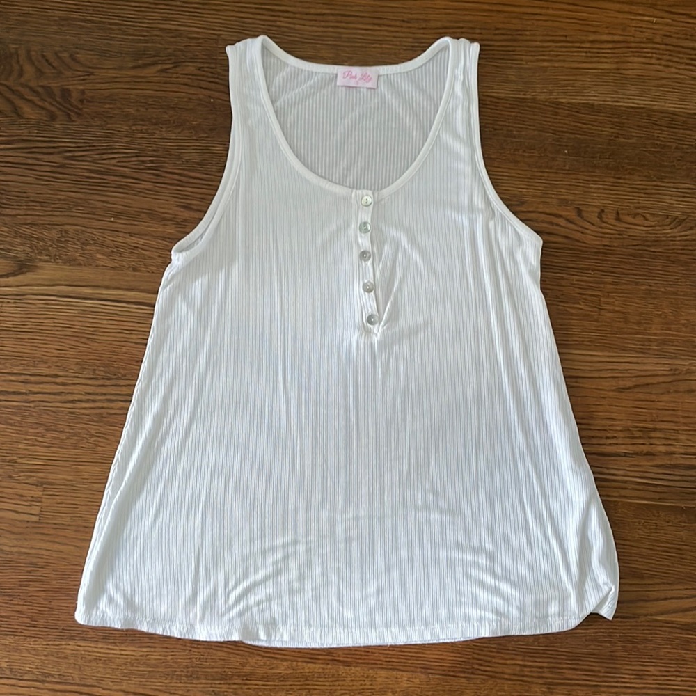 Pink Lily White ribbed tank size small